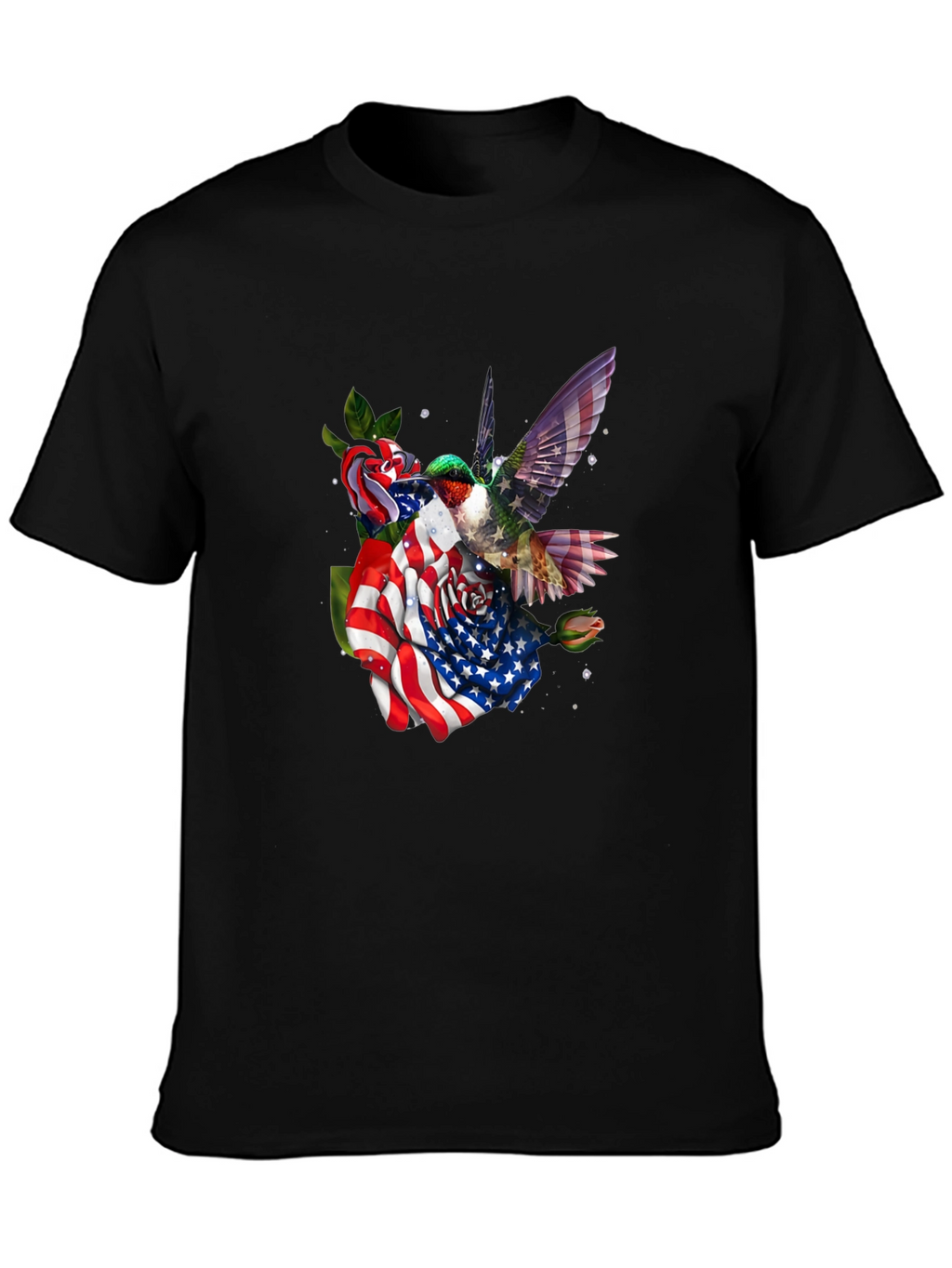 Hummingbird American Flag Floral T-Shirt