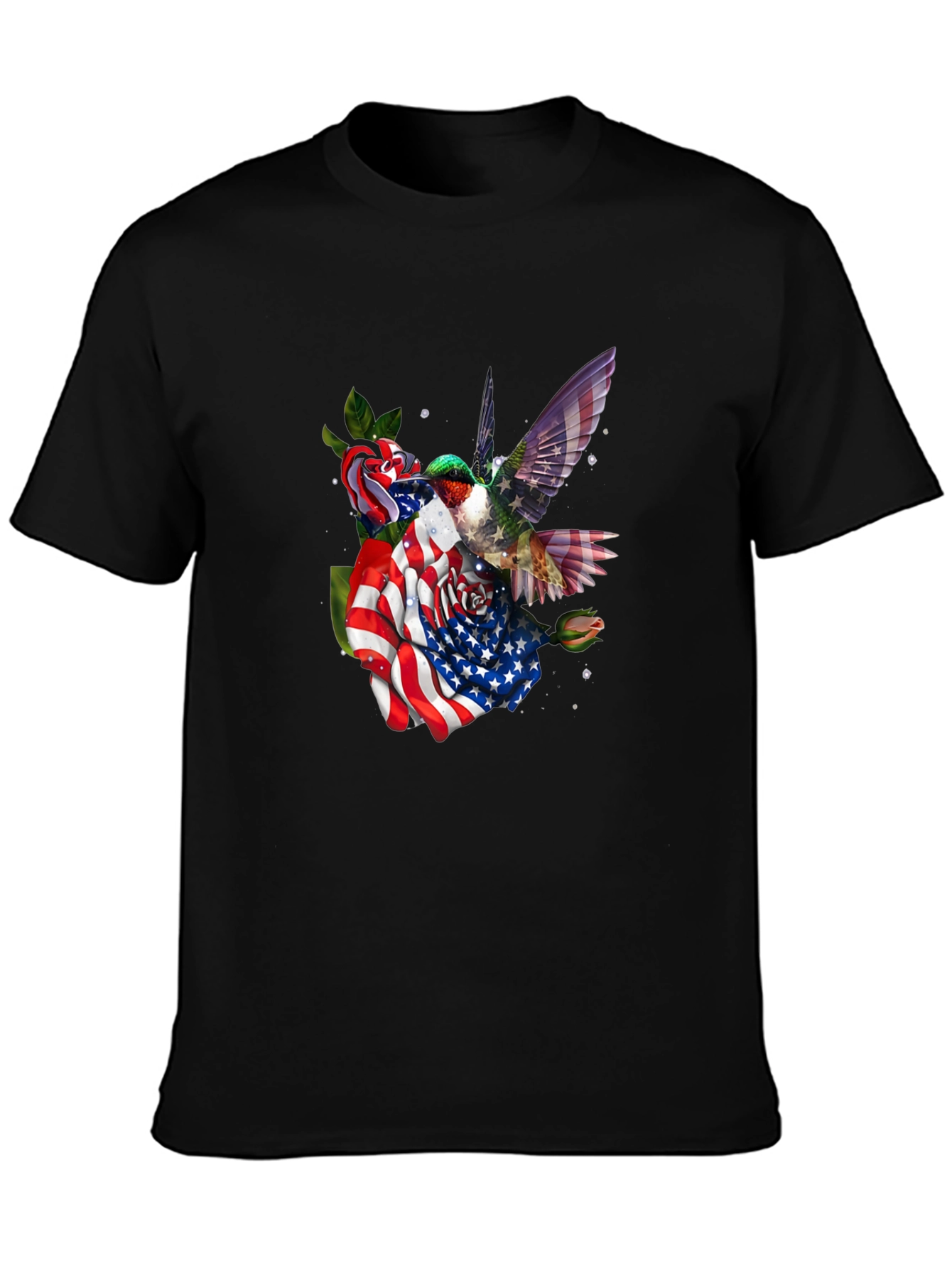 Hummingbird American Flag Floral T-Shirt