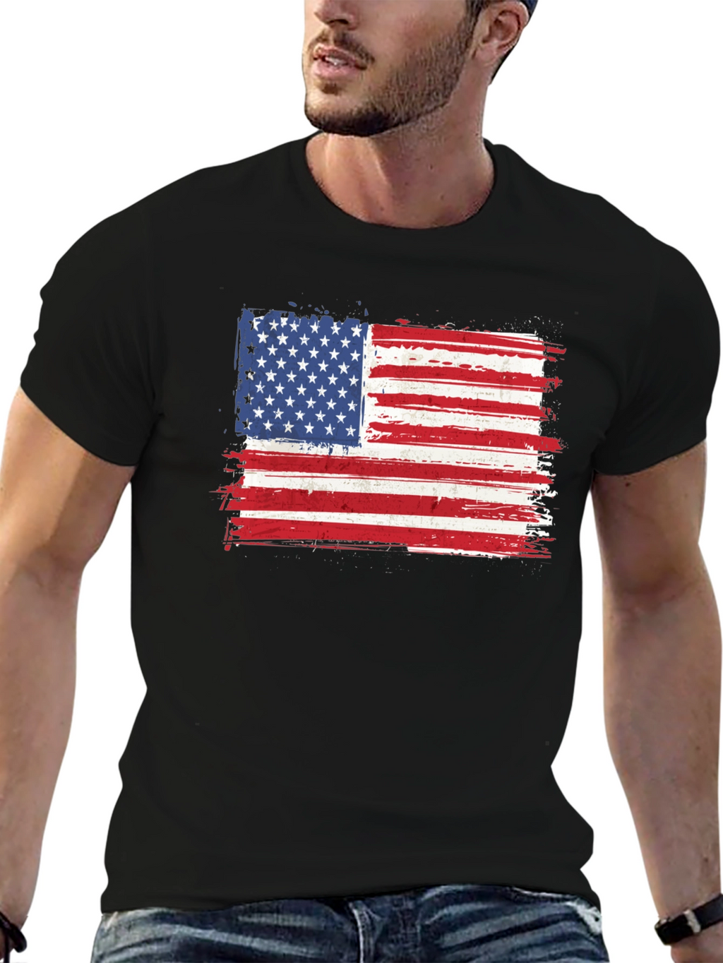 American Flag Graphic Tee - Distressed Patriotic Shirt