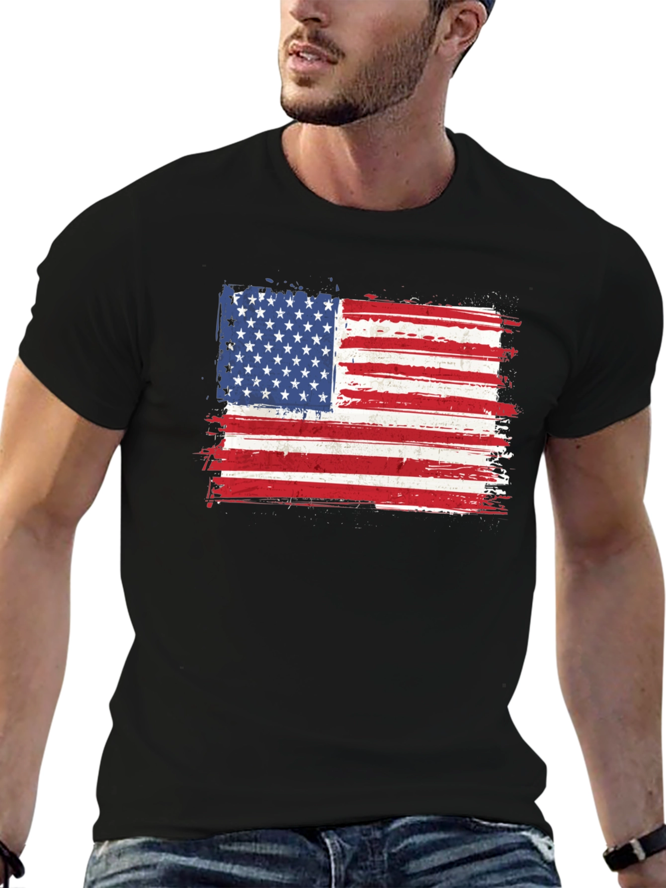 American Flag Graphic Tee - Distressed Patriotic Shirt