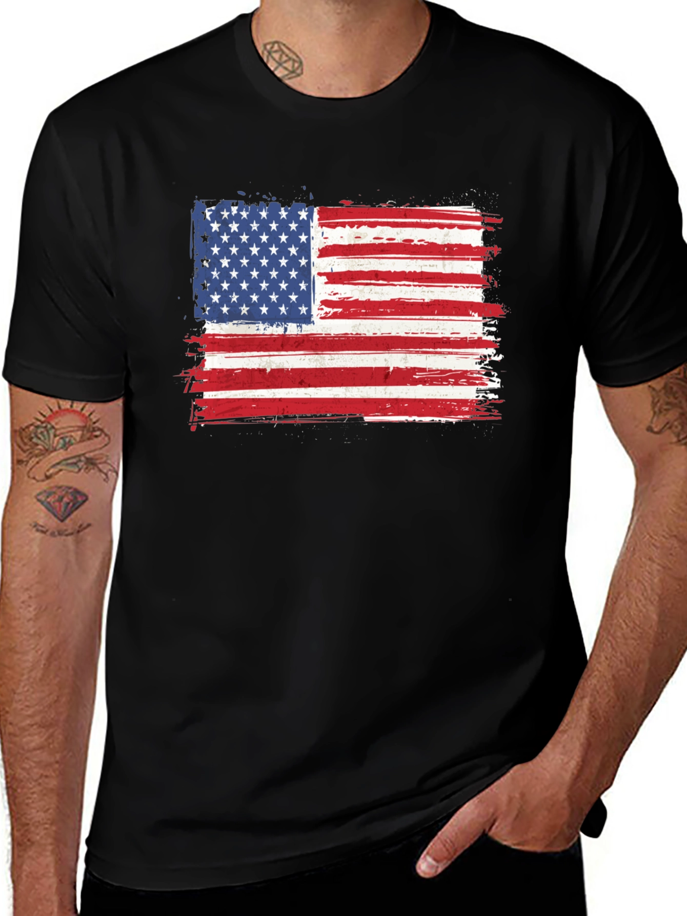 American Flag Graphic Tee - Distressed Patriotic Shirt