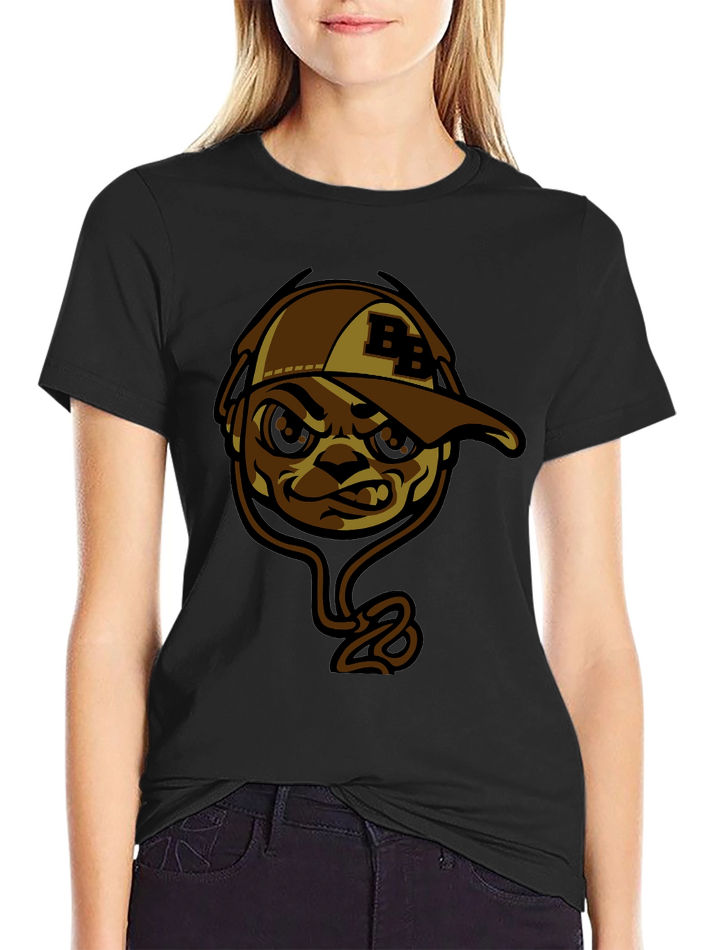 Cool BB Cap Cartoon Graphic Black T-Shirt