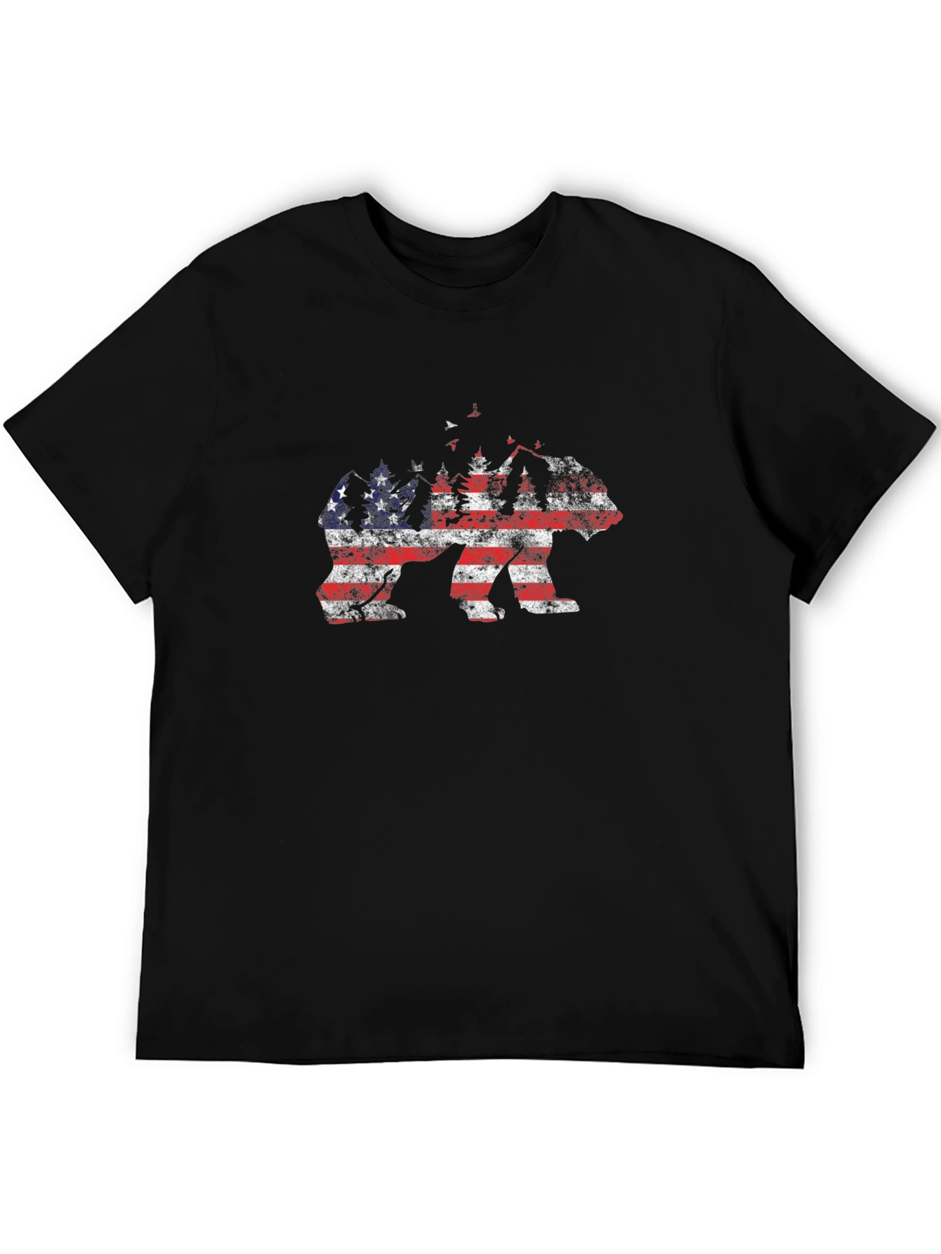 American Flag Bear Graphic Tee - Black