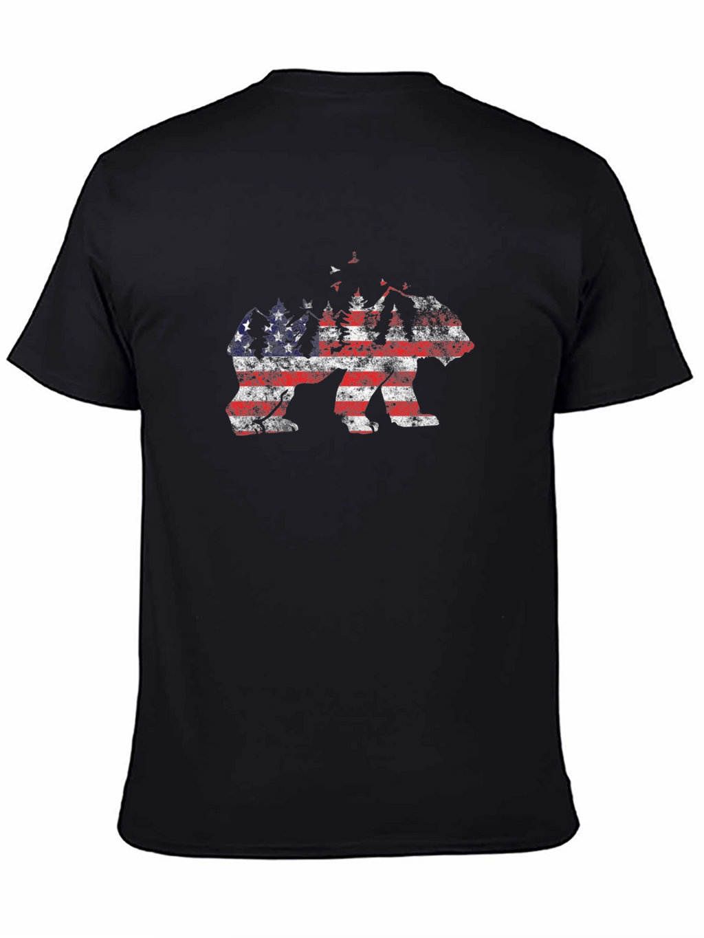 American Flag Bear Graphic Tee - Black