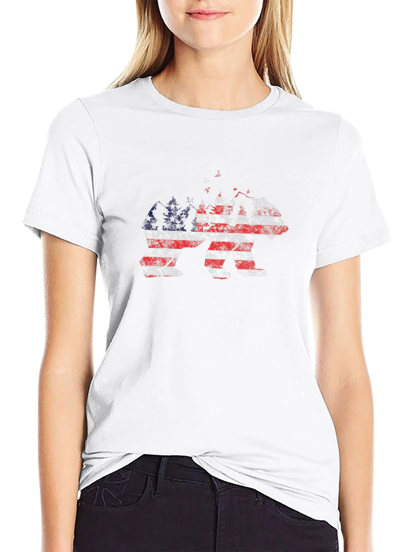 American Flag Bear Graphic Tee - Black