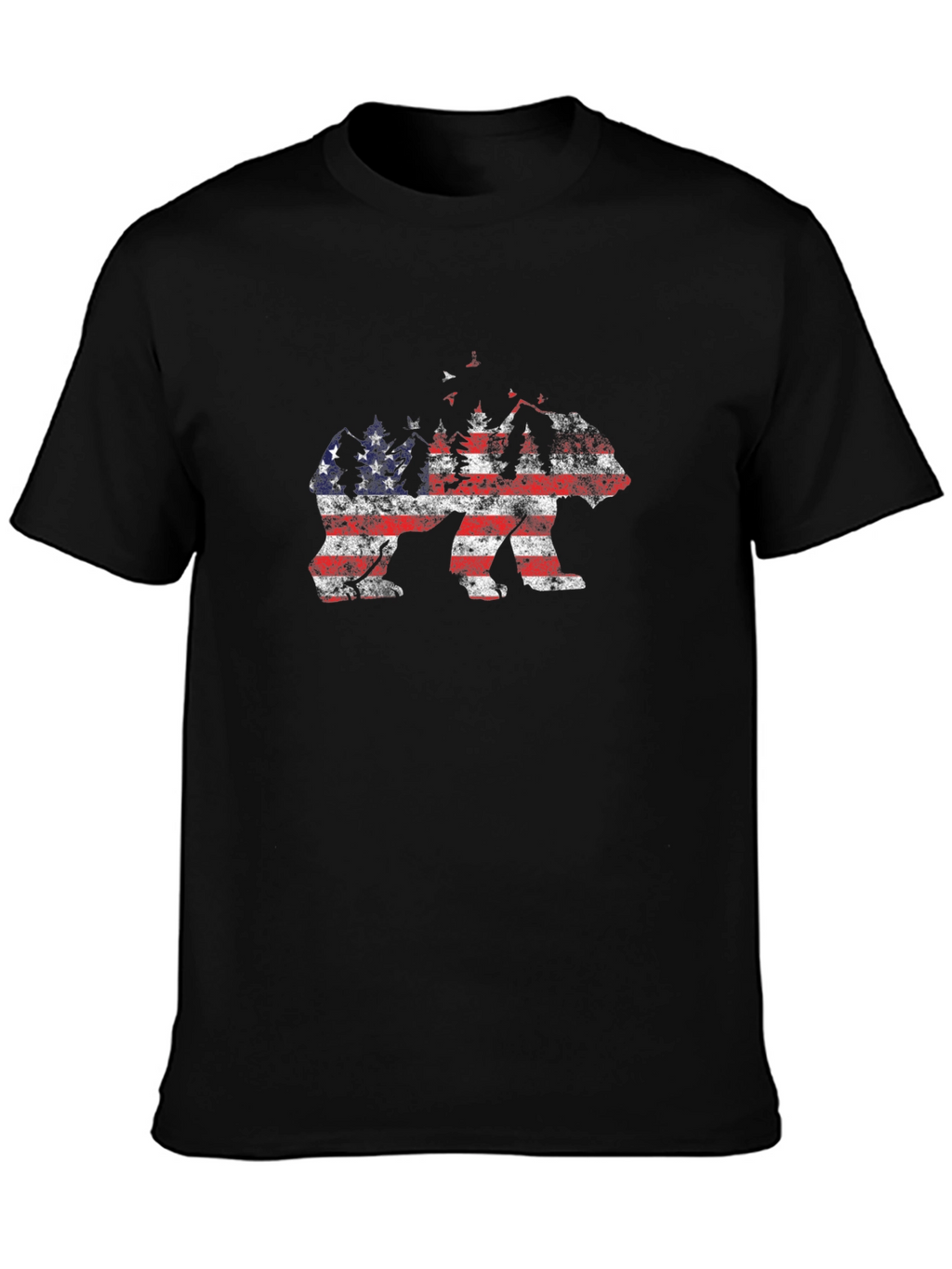 American Flag Bear Graphic Tee - Black