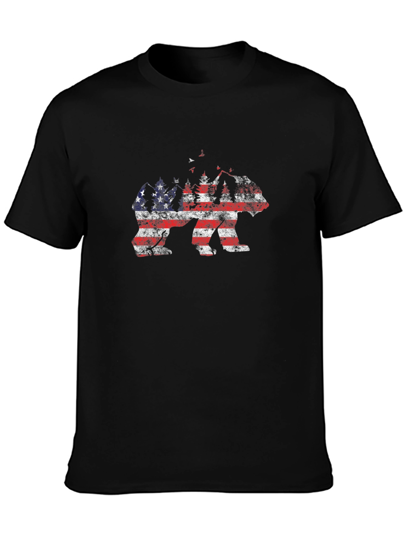 American Flag Bear Graphic Tee - Black