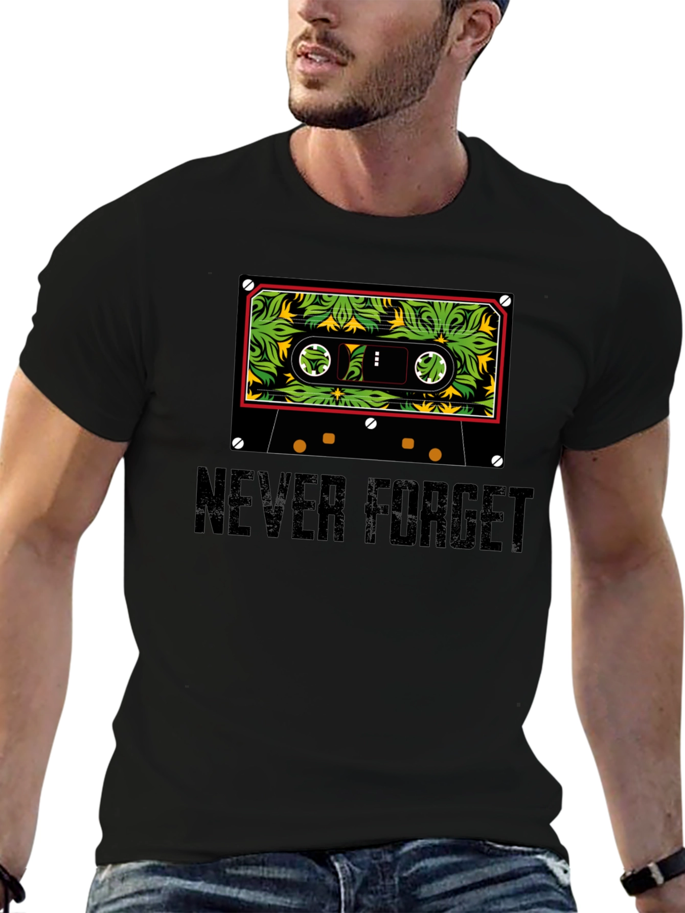 Never Forget Cassette Tape Graphic Tee - Black