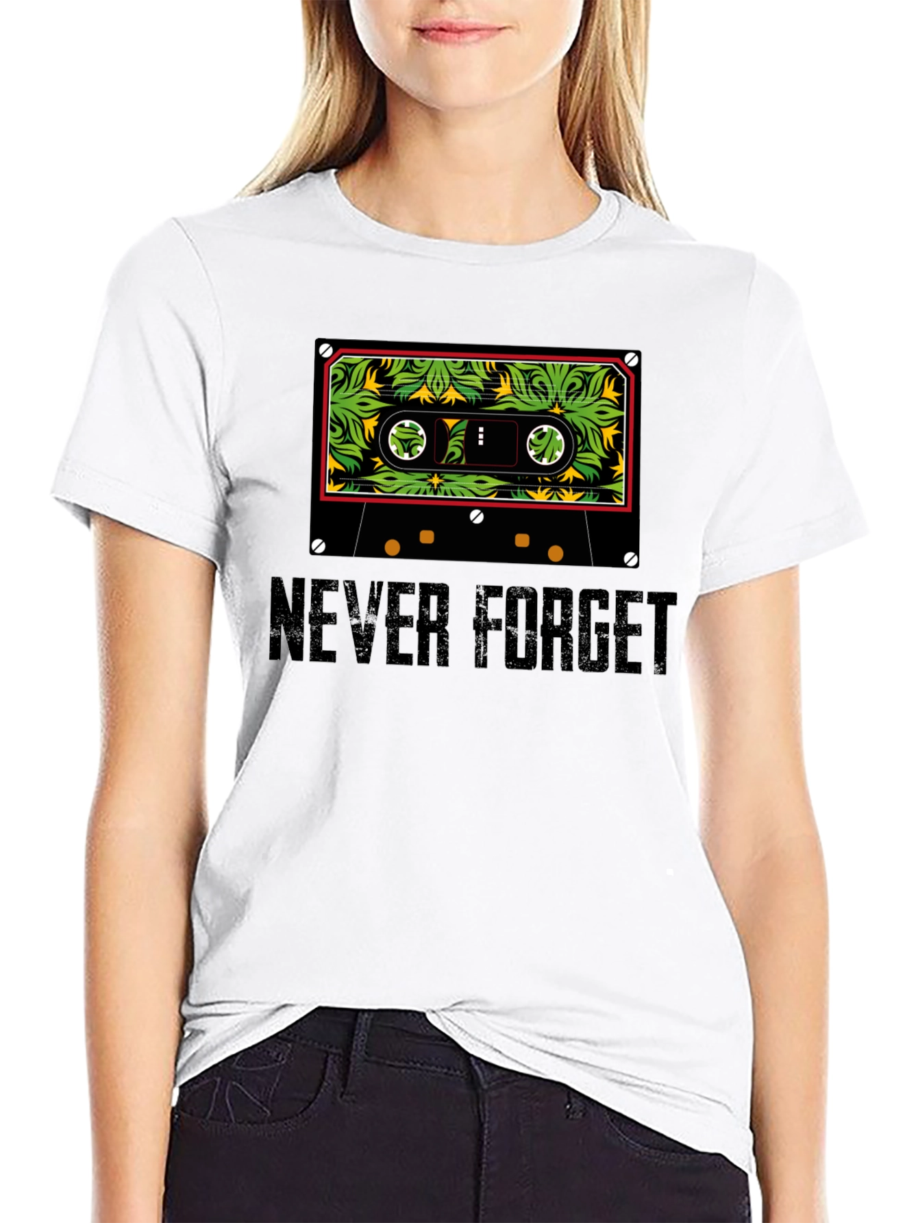 Never Forget Cassette Tape Graphic Tee - Black