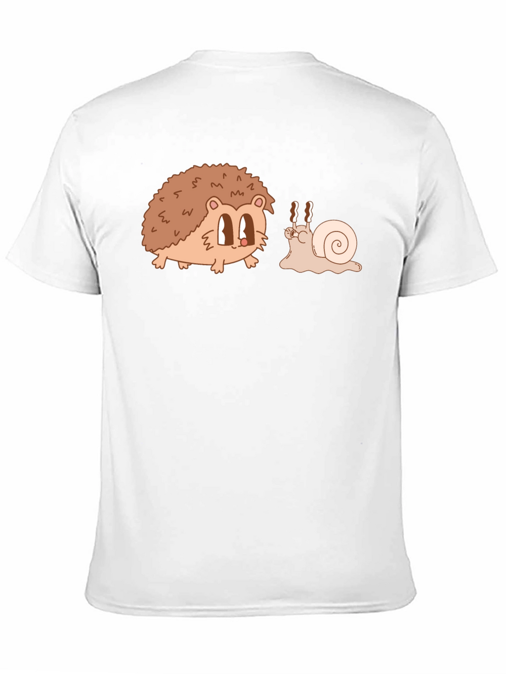 Hedgehog & Snail Cartoon Graphic Black T-Shirt
