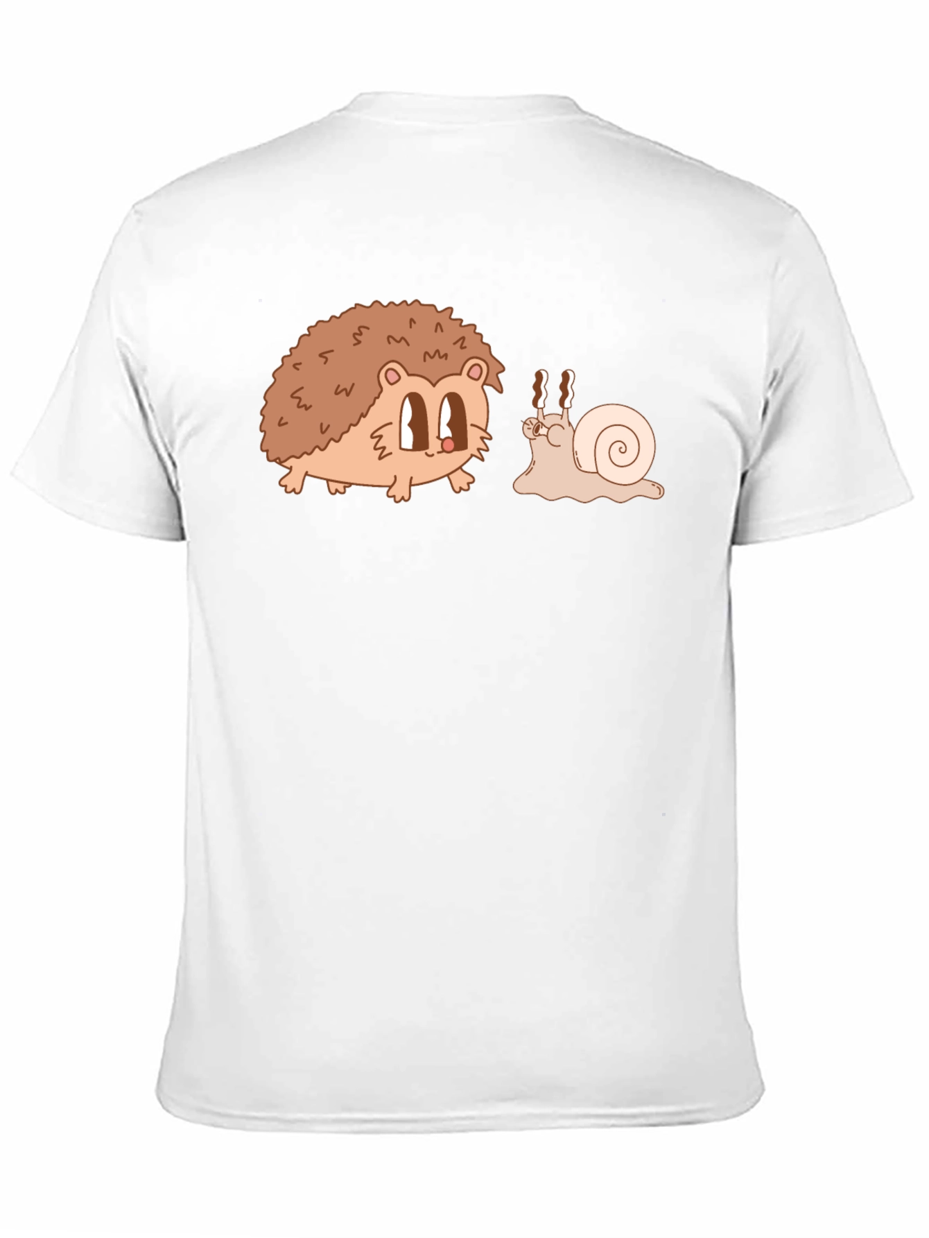 Hedgehog & Snail Cartoon Graphic Black T-Shirt