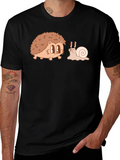 Hedgehog & Snail Cartoon Graphic Black T-Shirt
