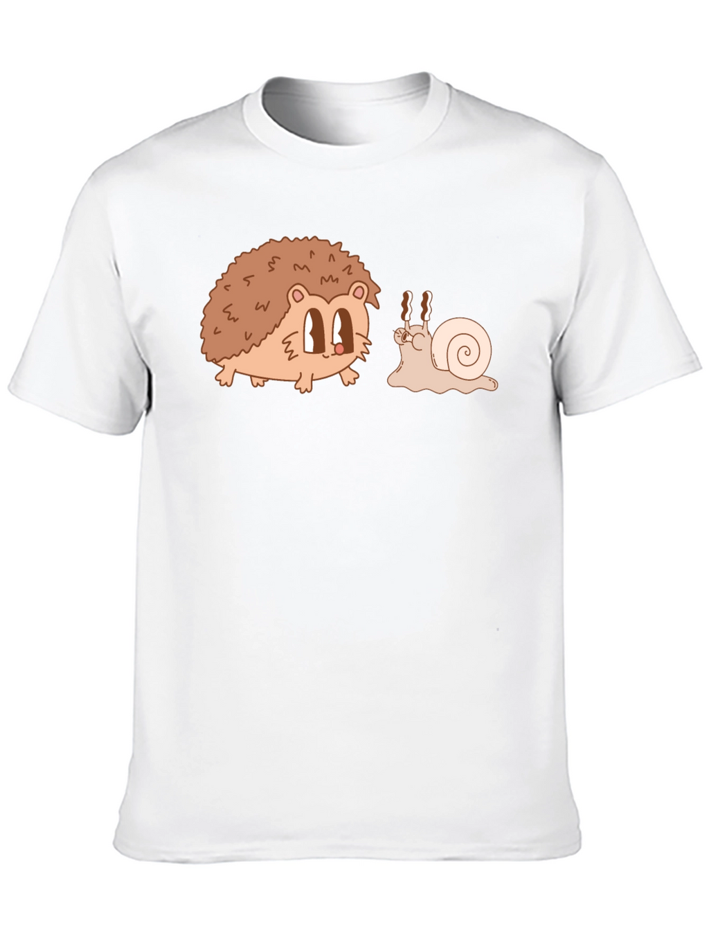 Hedgehog & Snail Cartoon Graphic Black T-Shirt