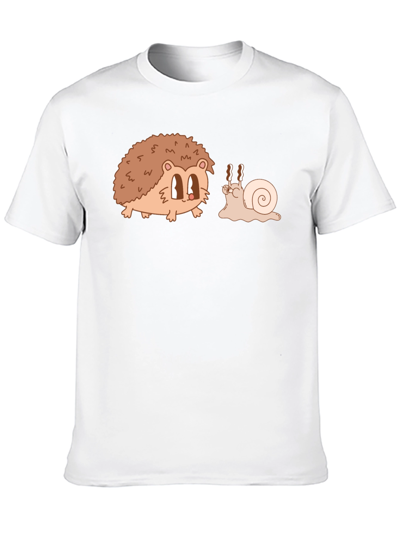 Hedgehog & Snail Cartoon Graphic Black T-Shirt