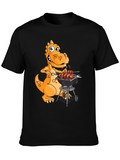 Dino BBQ Black T-Shirt - Grill Master Cartoon