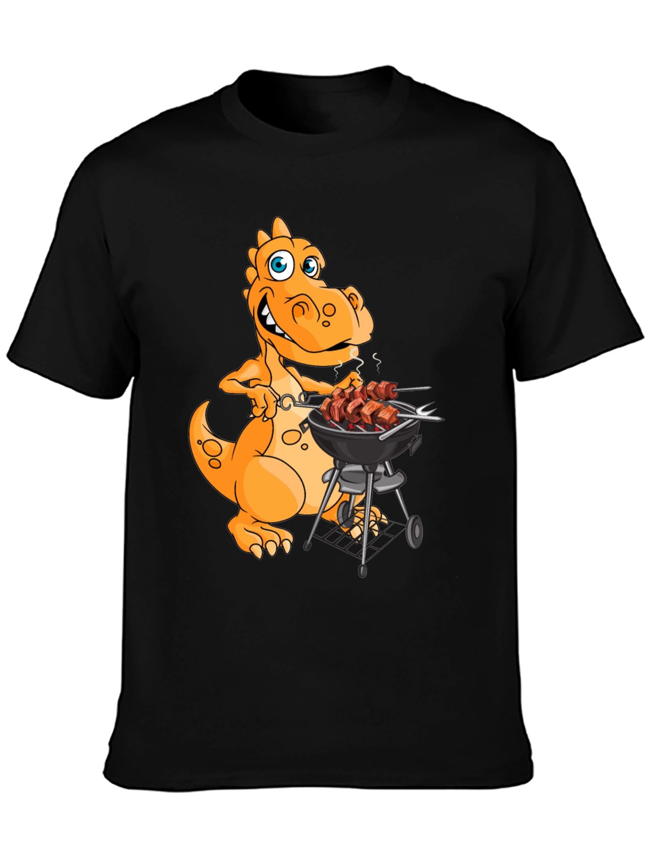 Dino BBQ Black T-Shirt - Grill Master Cartoon
