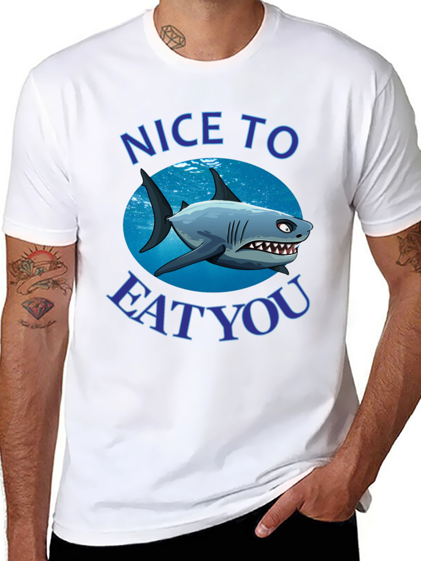 Funny Shark Graphic T-Shirt - Nice to Eat You