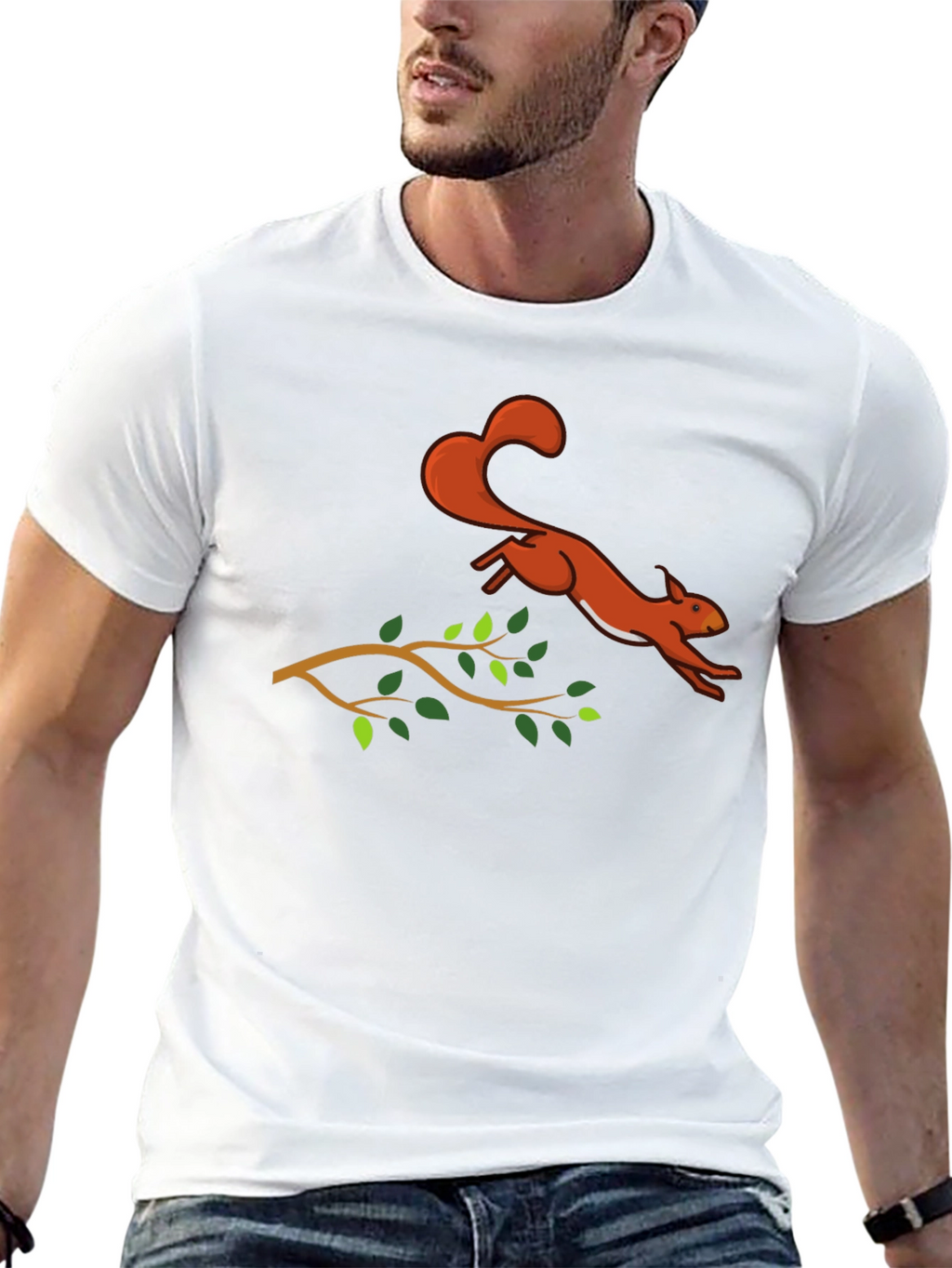 Squirrel Leaping T-Shirt - Black Cotton Graphic Tee
