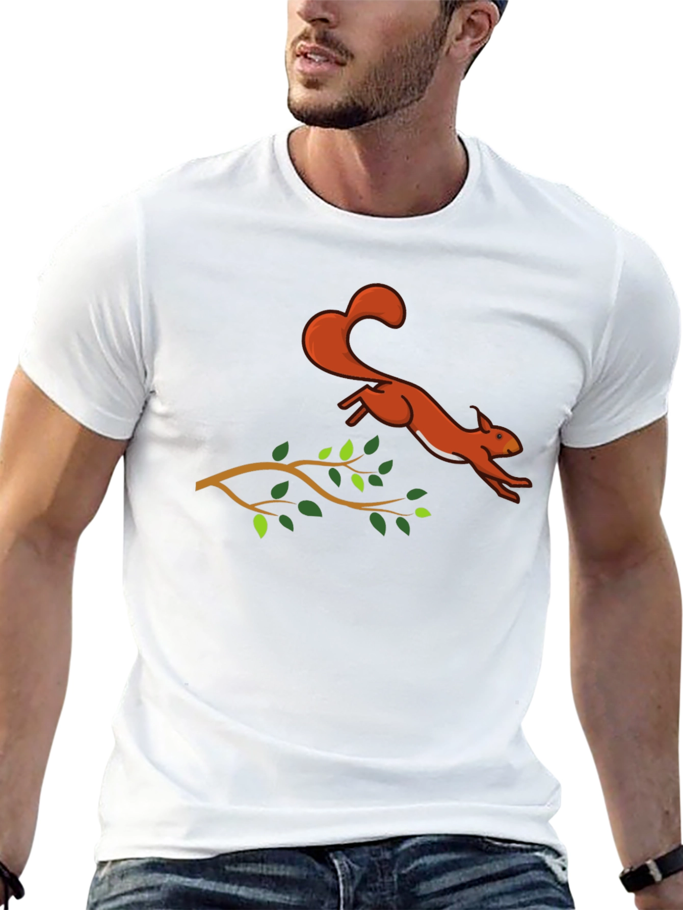 Squirrel Leaping T-Shirt - Black Cotton Graphic Tee