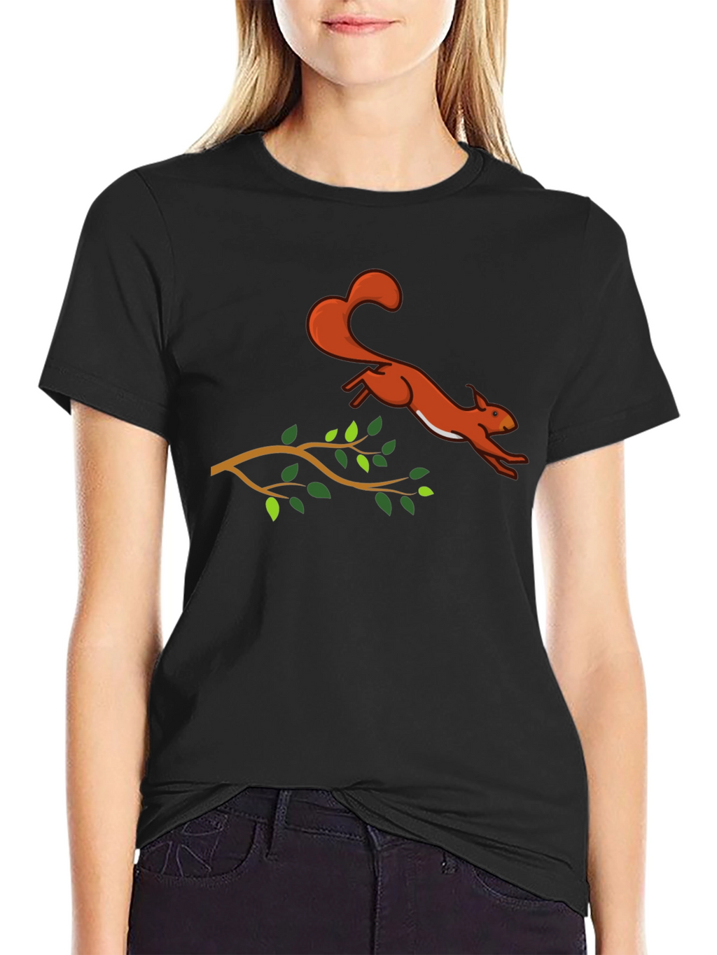 Squirrel Leaping T-Shirt - Black Cotton Graphic Tee