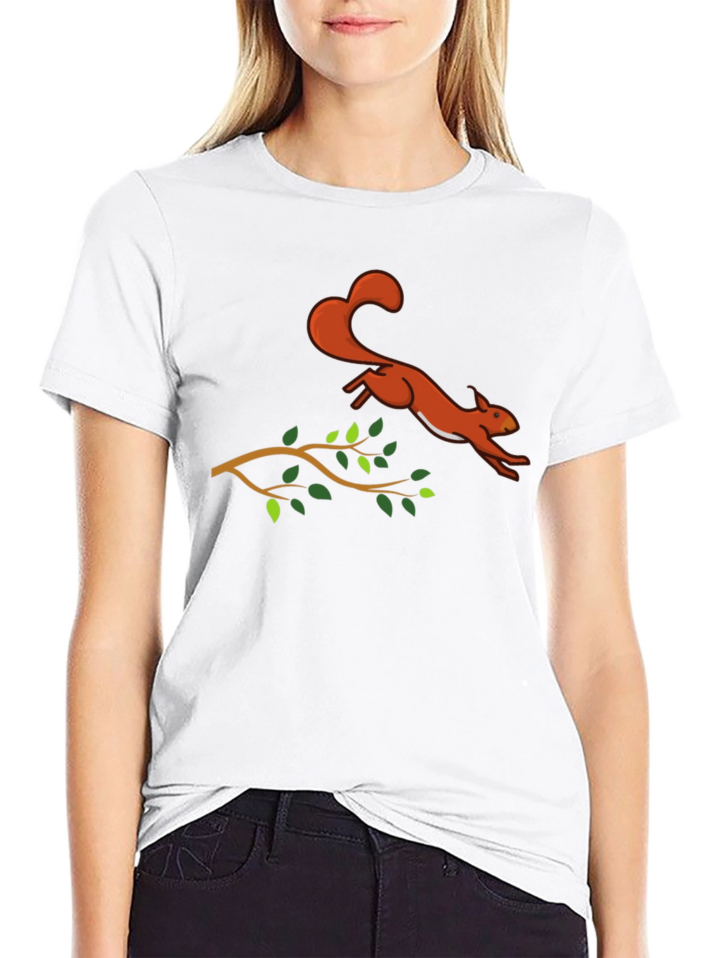 Squirrel Leaping T-Shirt - Black Cotton Graphic Tee