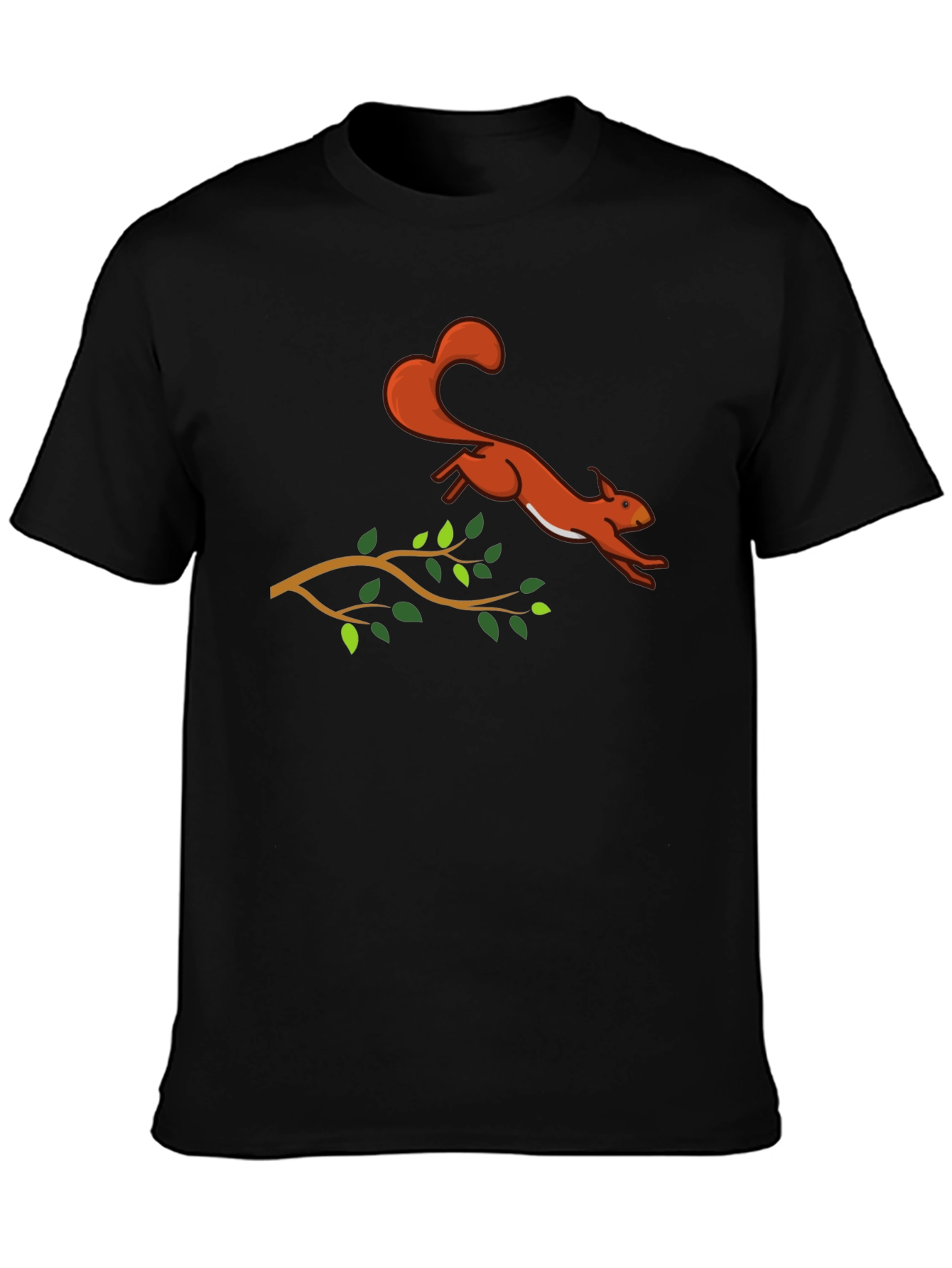 Squirrel Leaping T-Shirt - Black Cotton Graphic Tee