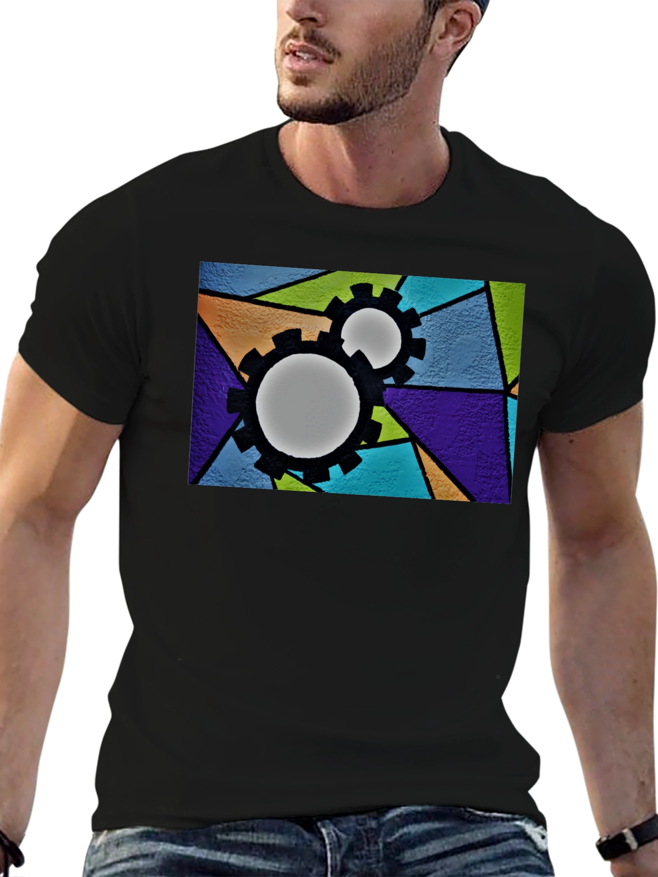 Geometric Gears Graphic T-Shirt - Modern Art Tee