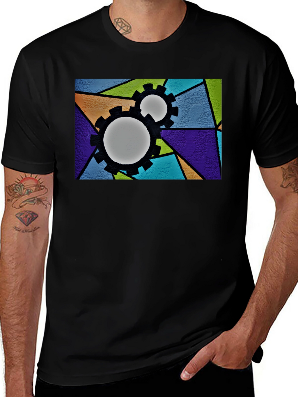 Geometric Gears Graphic T-Shirt - Modern Art Tee