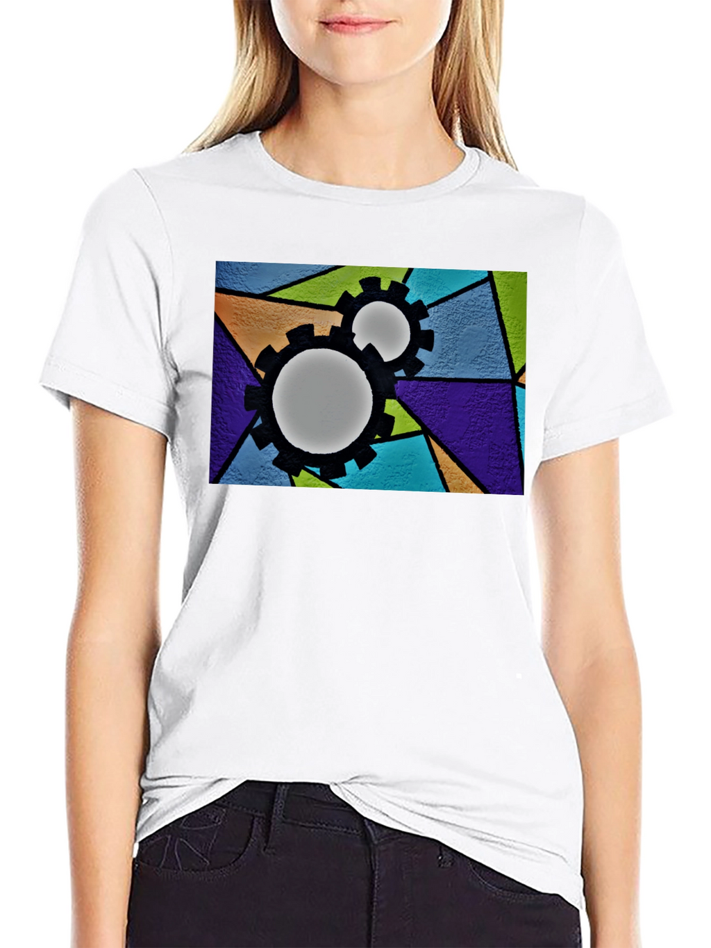 Geometric Gears Graphic T-Shirt - Modern Art Tee