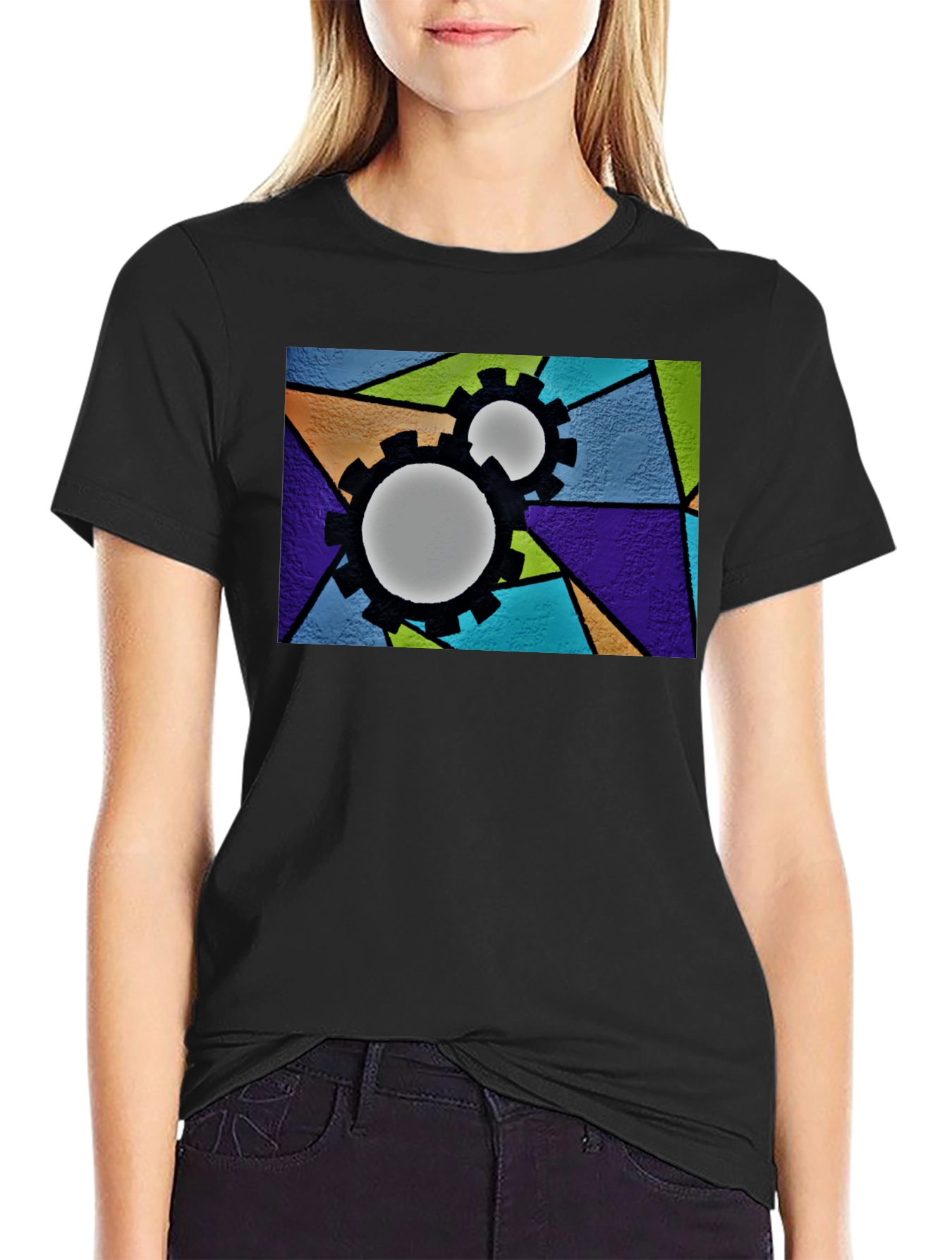 Geometric Gears Graphic T-Shirt - Modern Art Tee