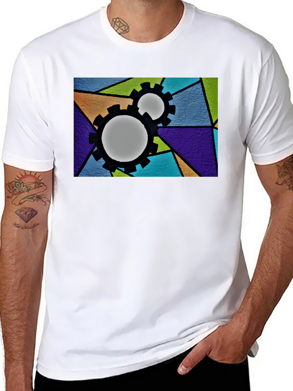 Geometric Gears Graphic T-Shirt - Modern Art Tee