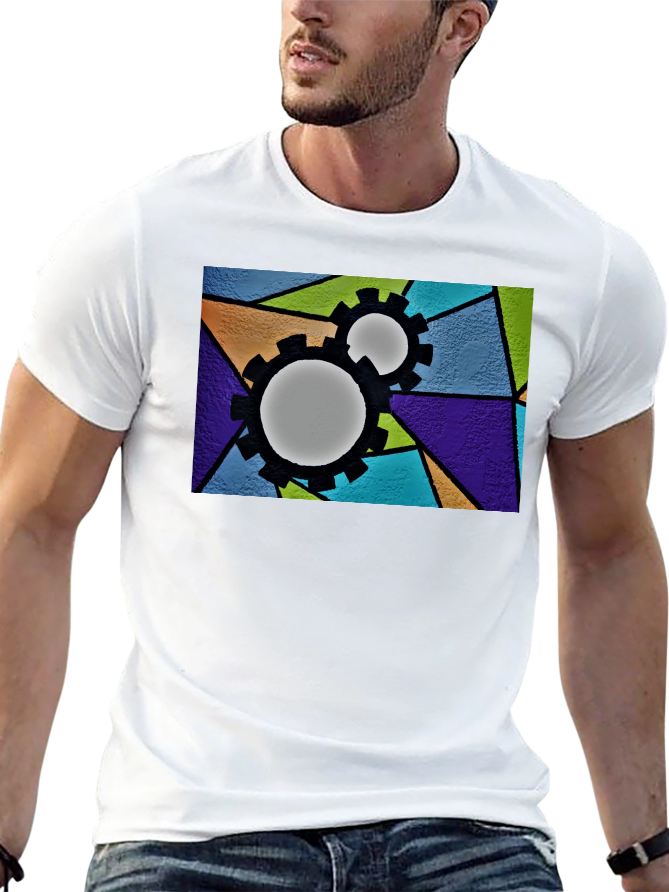 Geometric Gears Graphic T-Shirt - Modern Art Tee