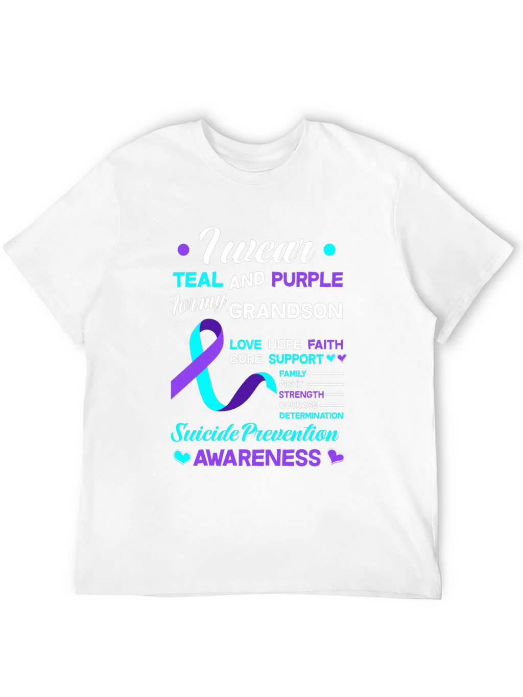 Suicide Prevention Awareness Teal & Purple Grandson T-Shirt