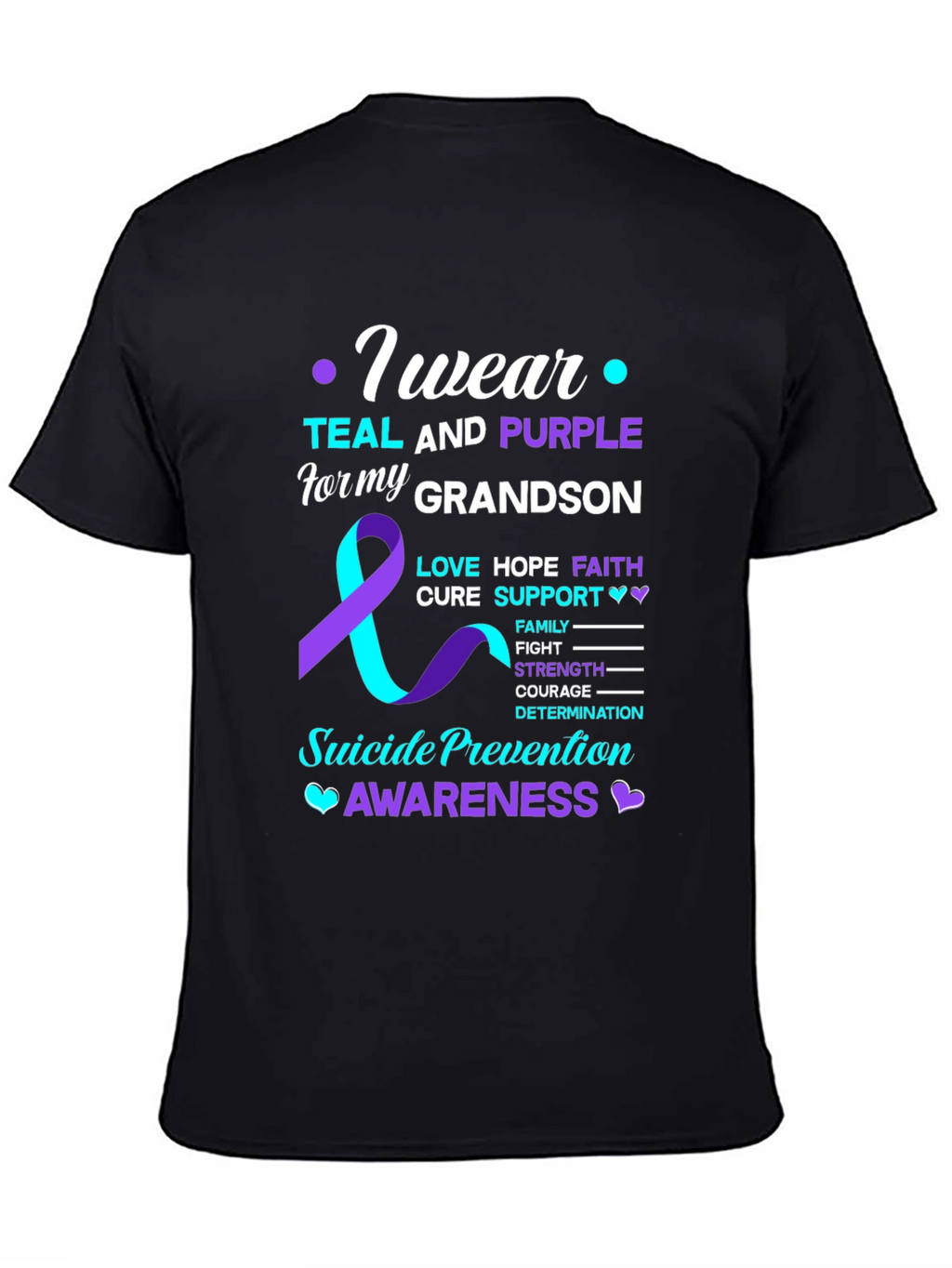 Suicide Prevention Awareness Teal & Purple Grandson T-Shirt