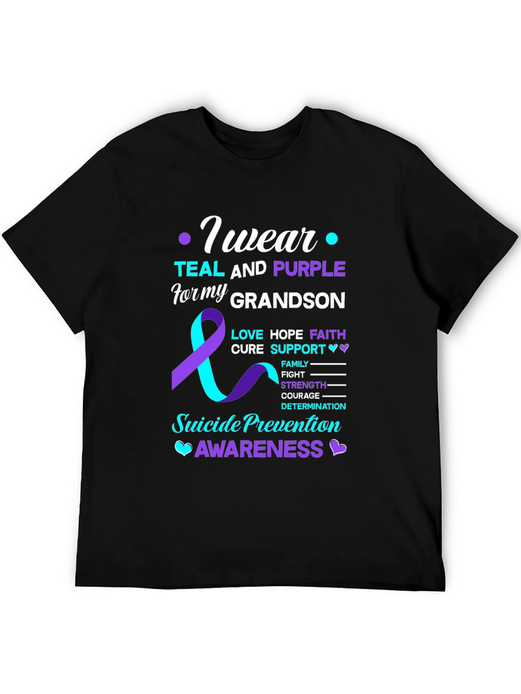 Suicide Prevention Awareness Teal & Purple Grandson T-Shirt