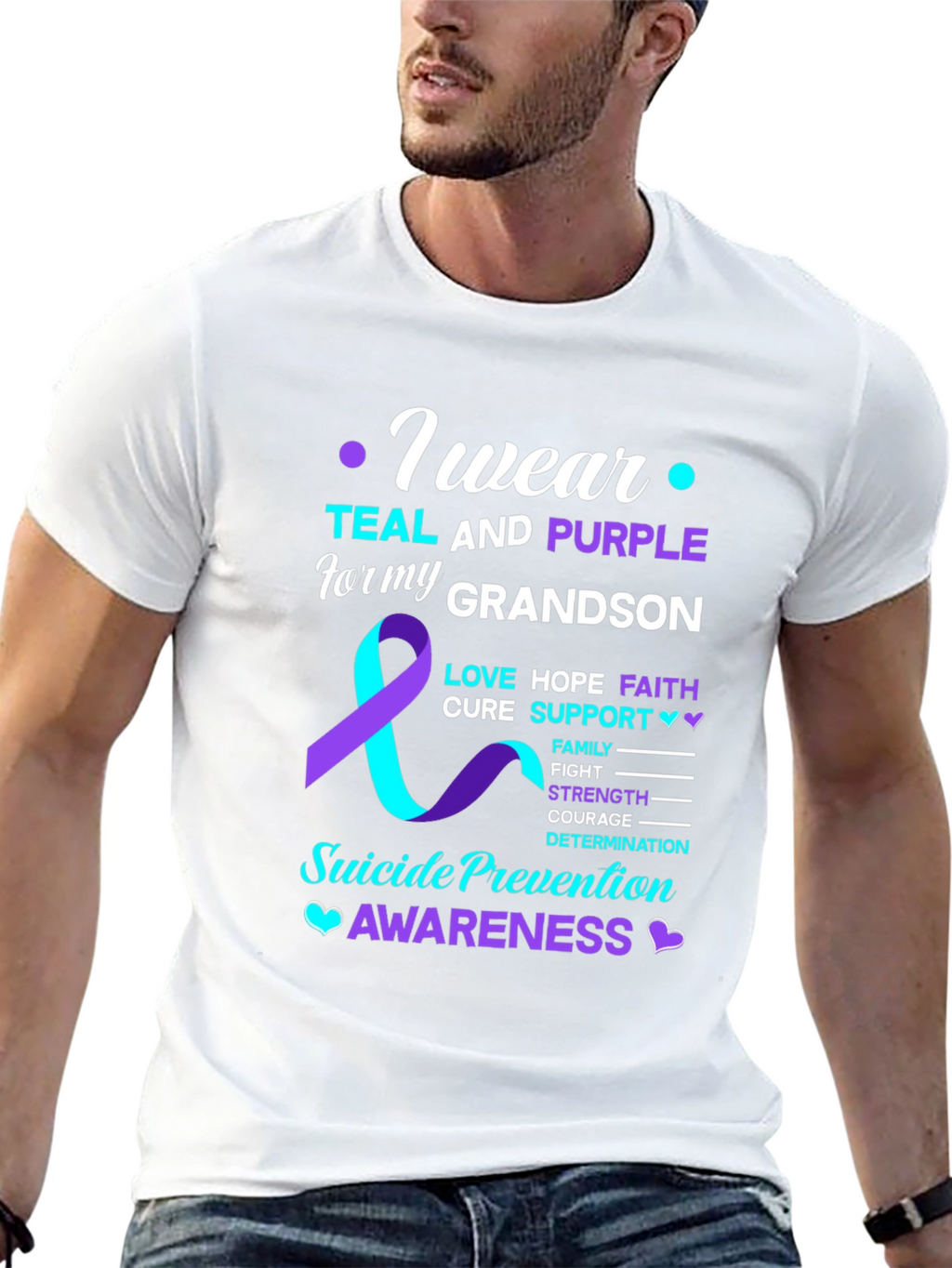 Suicide Prevention Awareness Teal & Purple Grandson T-Shirt