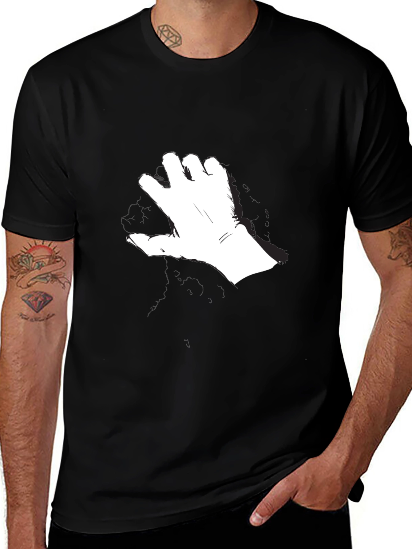 Abstract Hand Graphic T-Shirt - Modern Black Tee