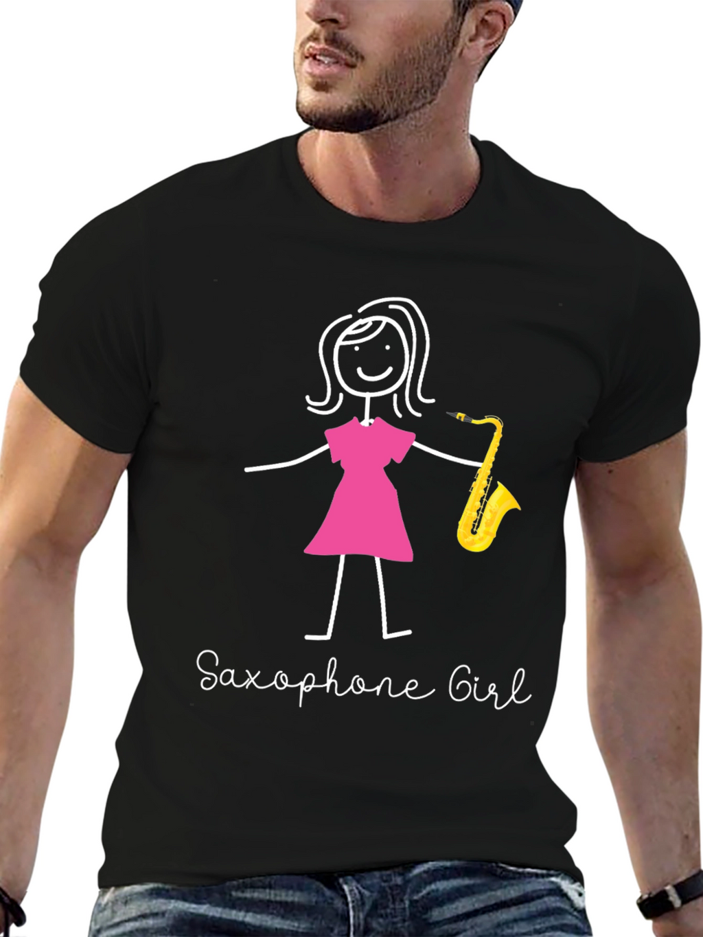 Saxophone Girl Graphic T-Shirt - Black Unisex Tee
