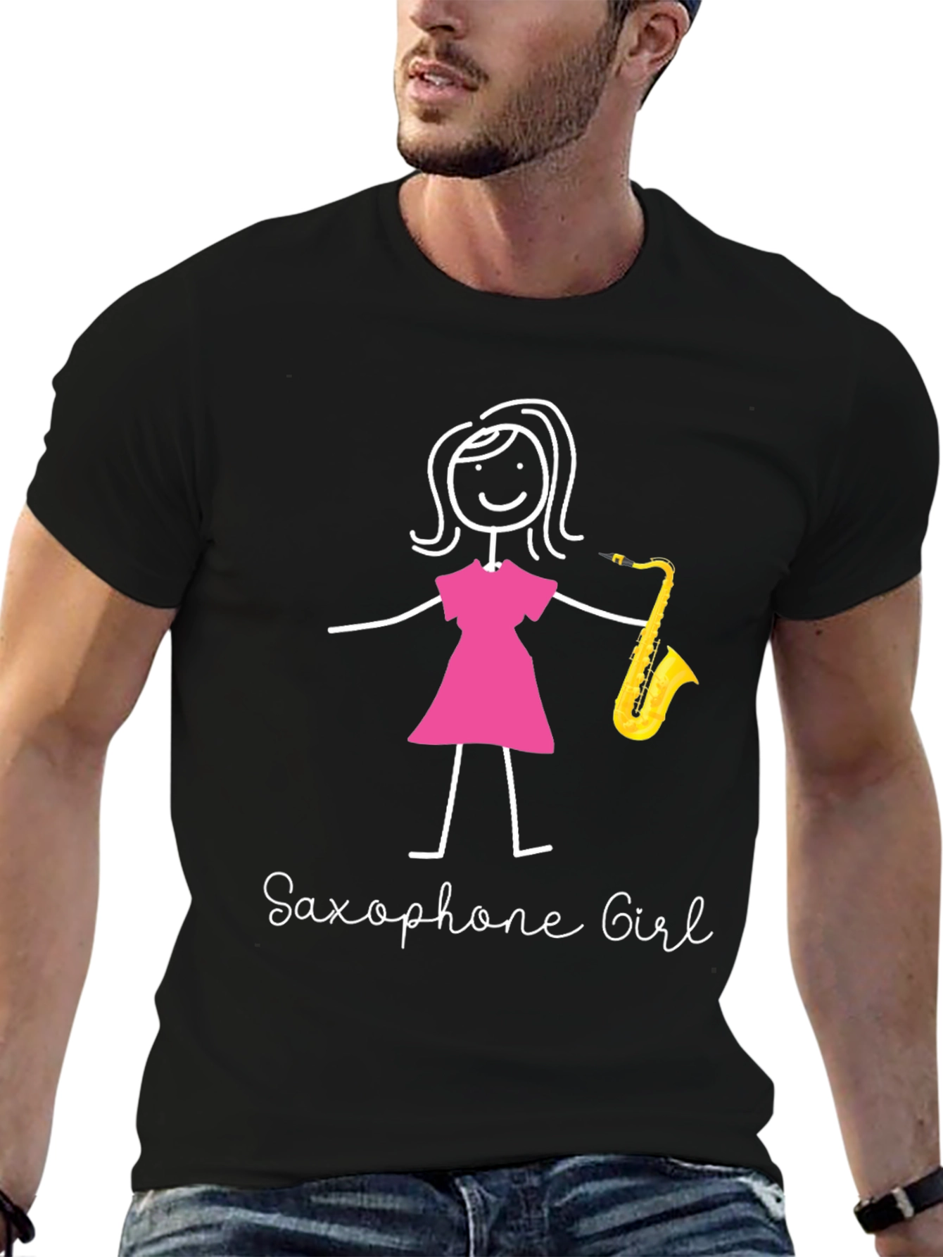 Saxophone Girl Graphic T-Shirt - Black Unisex Tee