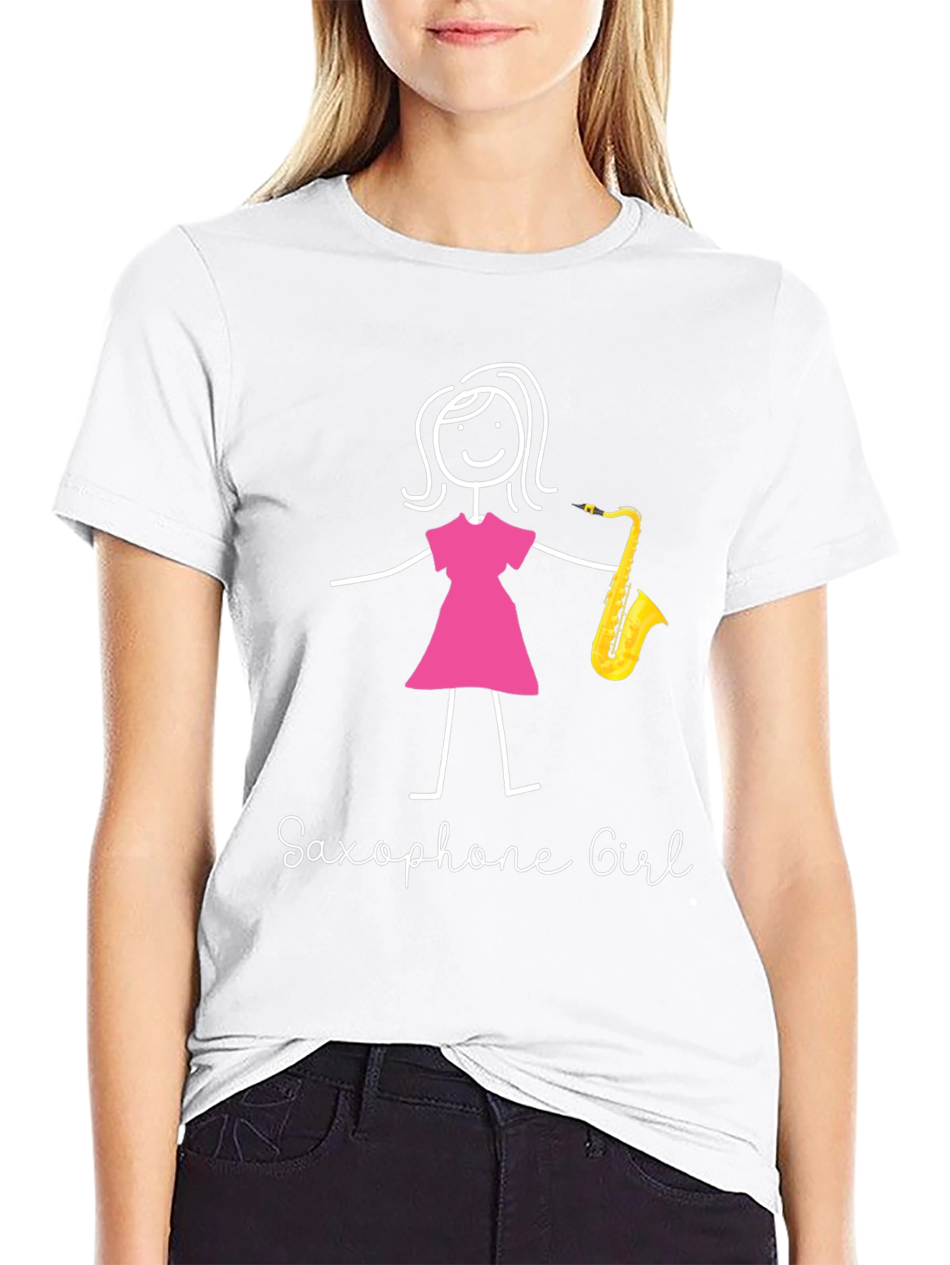Saxophone Girl Graphic T-Shirt - Black Unisex Tee