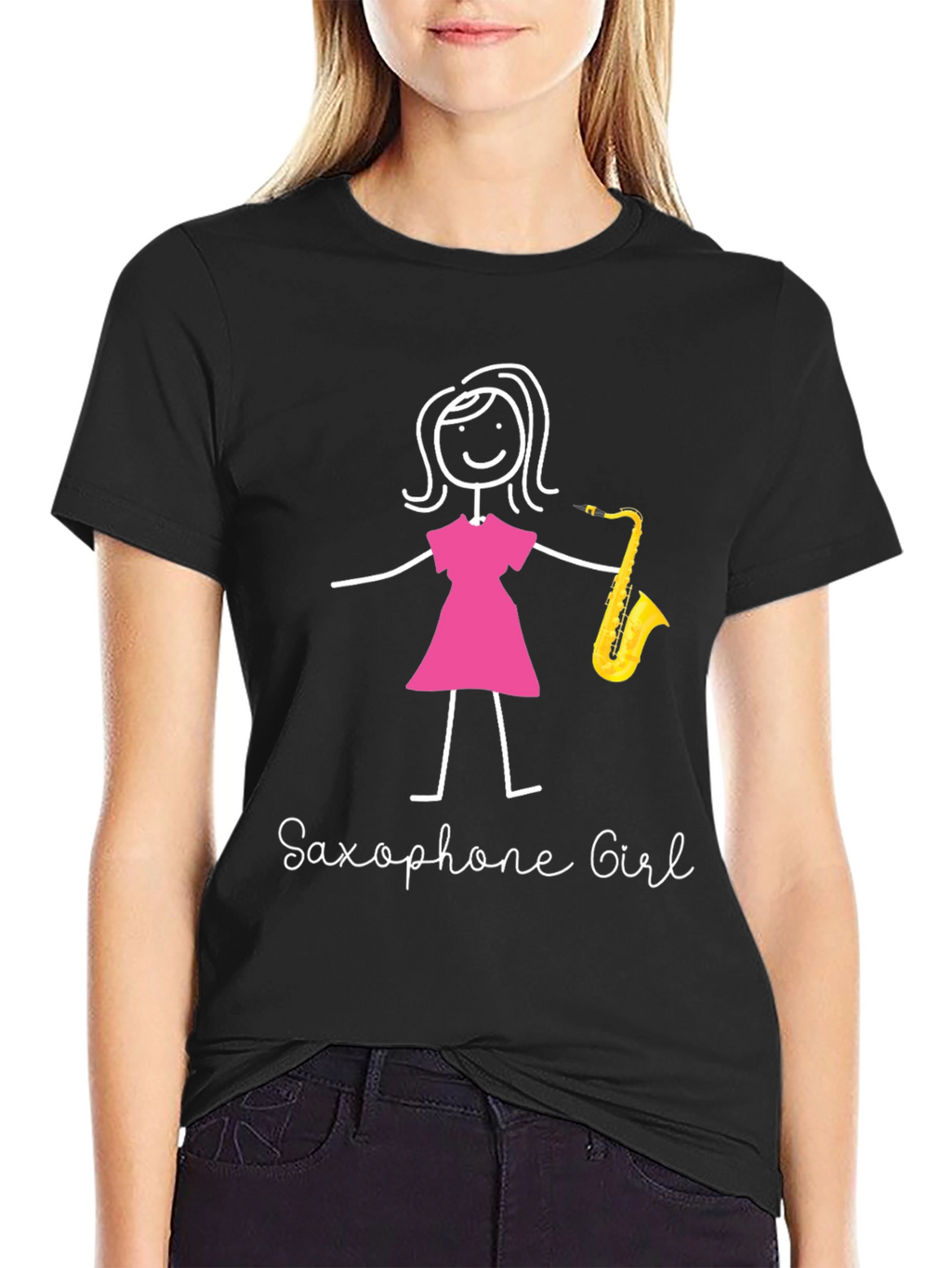 Saxophone Girl Graphic T-Shirt - Black Unisex Tee