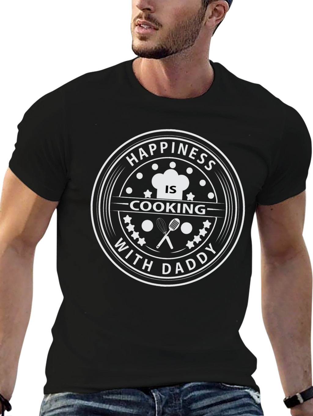 Happiness is Cooking With Daddy - Black T-Shirt