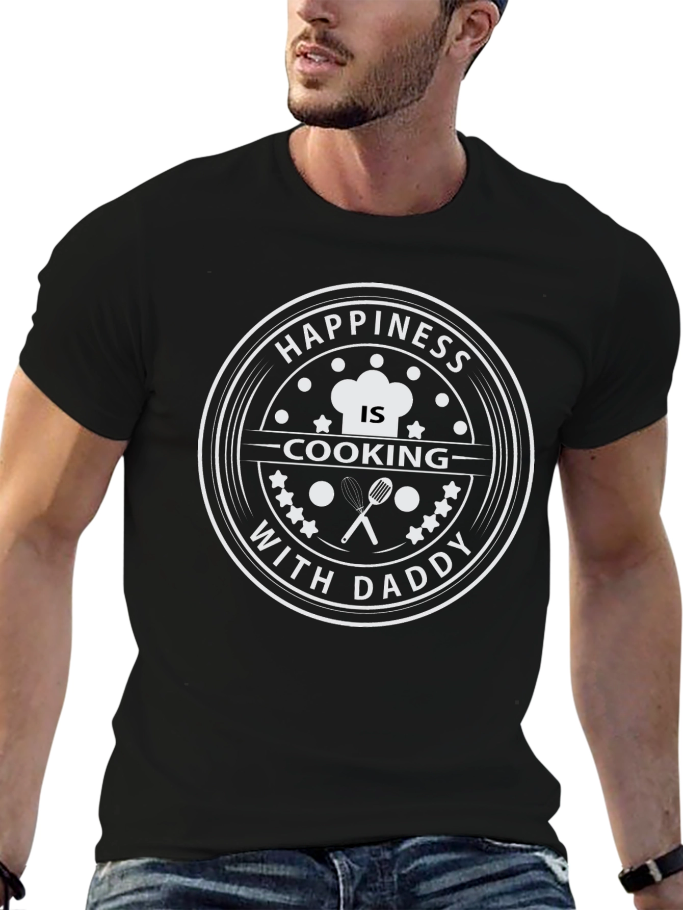 Happiness is Cooking With Daddy - Black T-Shirt