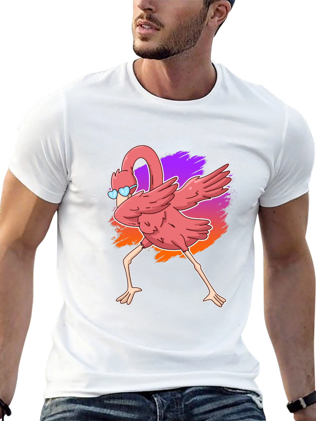 Dabbing Flamingo Graphic Tee - Cool Bird Shirt