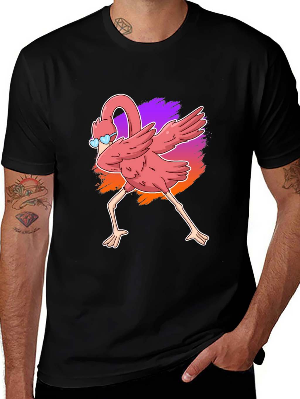 Dabbing Flamingo Graphic Tee - Cool Bird Shirt