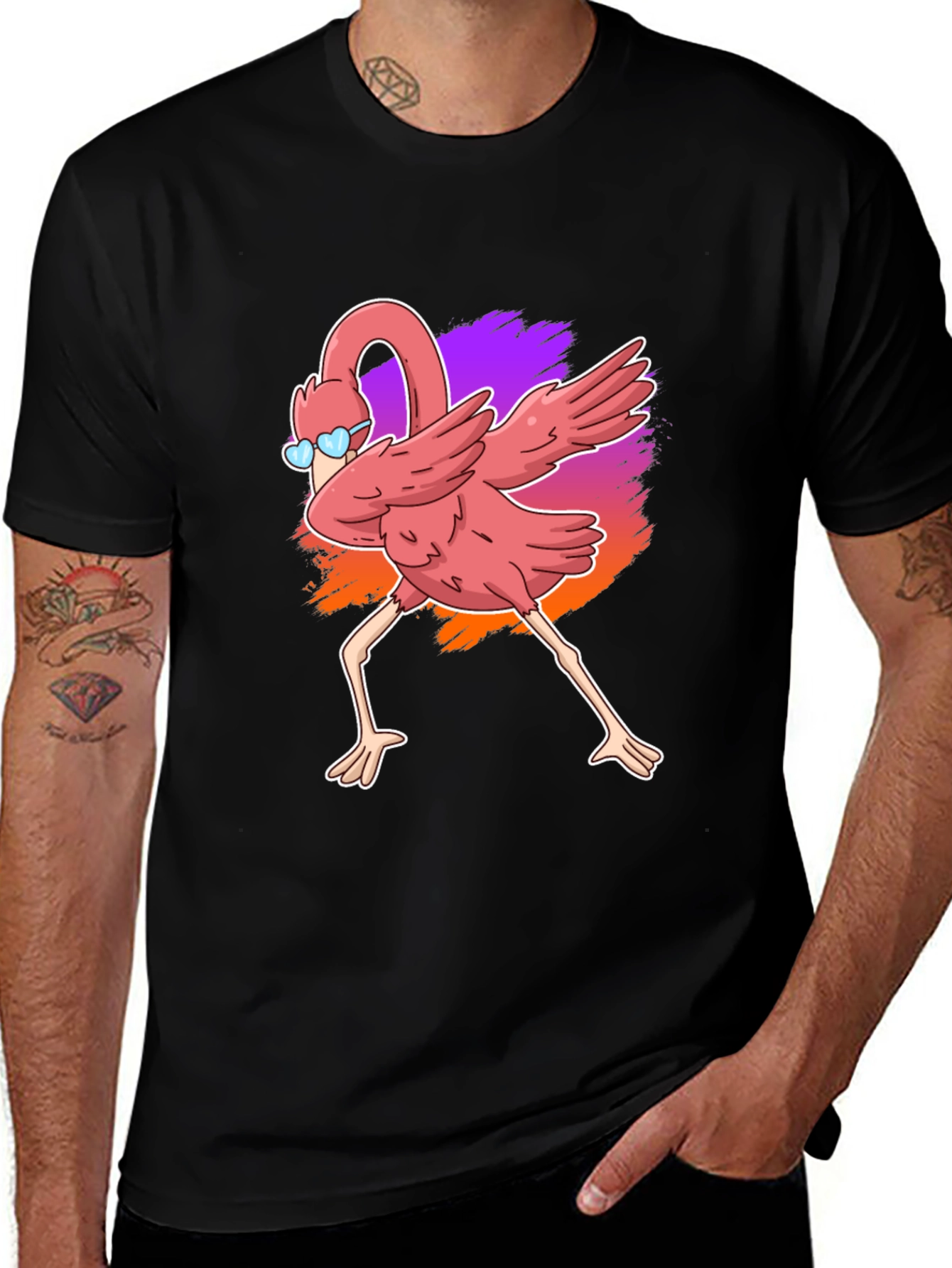 Dabbing Flamingo Graphic Tee - Cool Bird Shirt