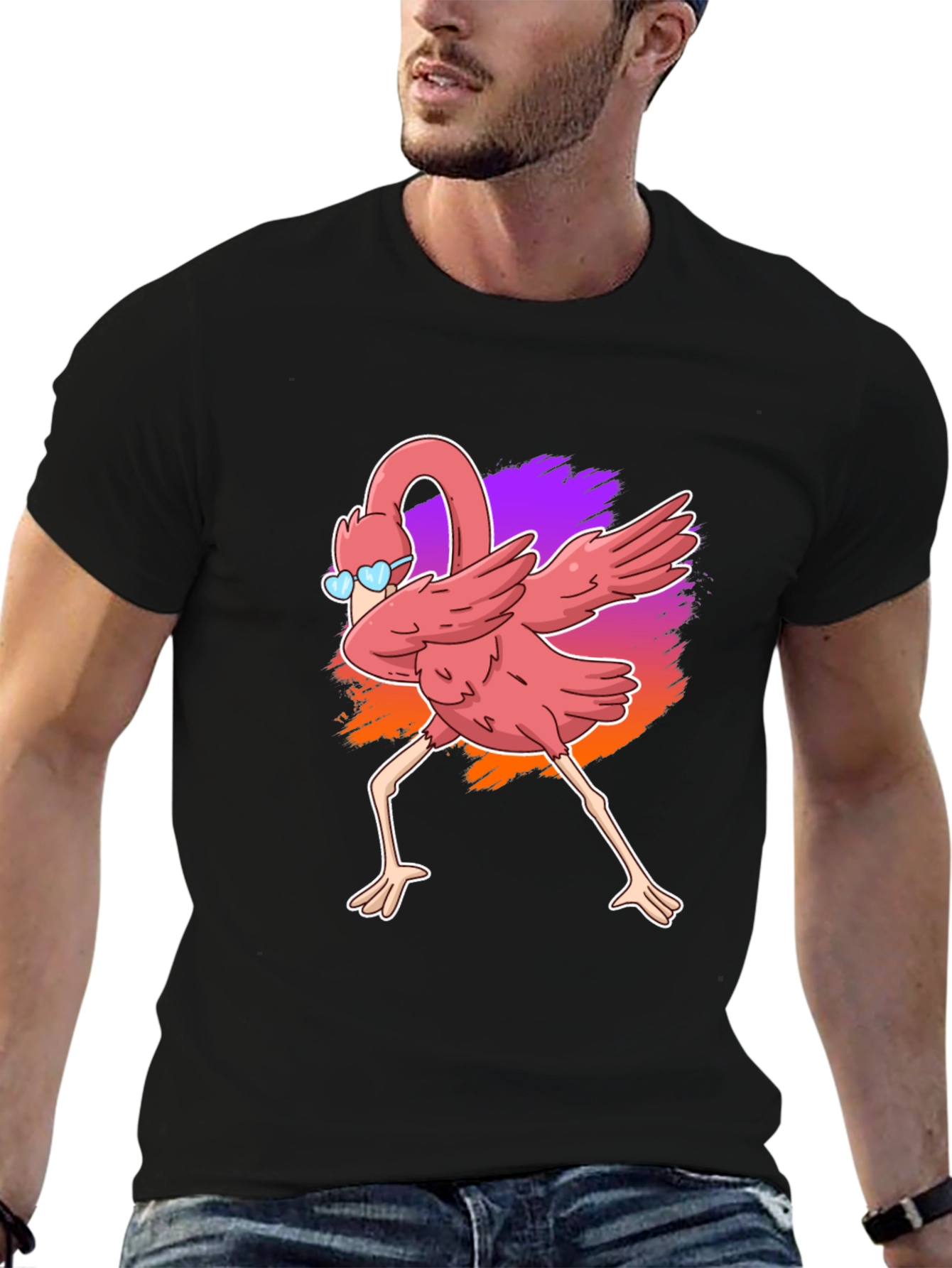 Dabbing Flamingo Graphic Tee - Cool Bird Shirt