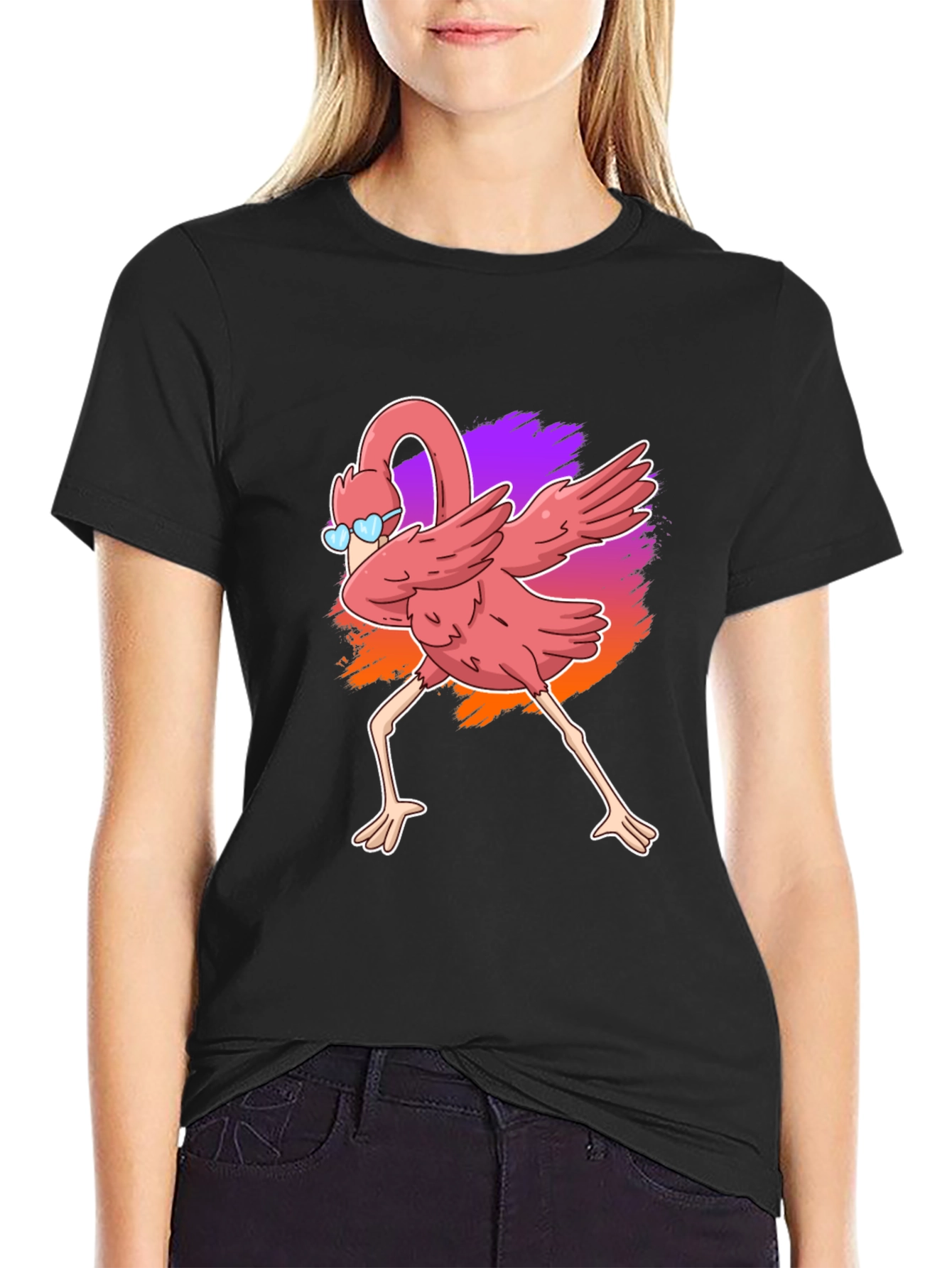 Dabbing Flamingo Graphic Tee - Cool Bird Shirt