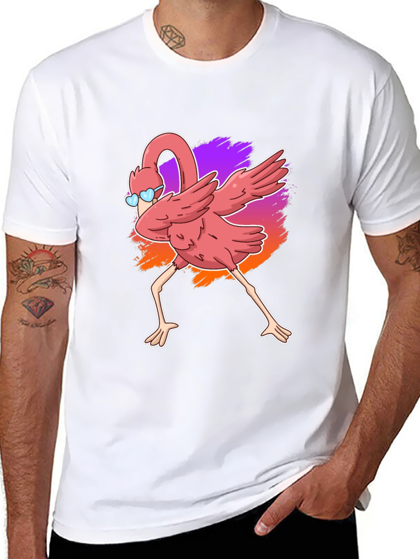 Dabbing Flamingo Graphic Tee - Cool Bird Shirt