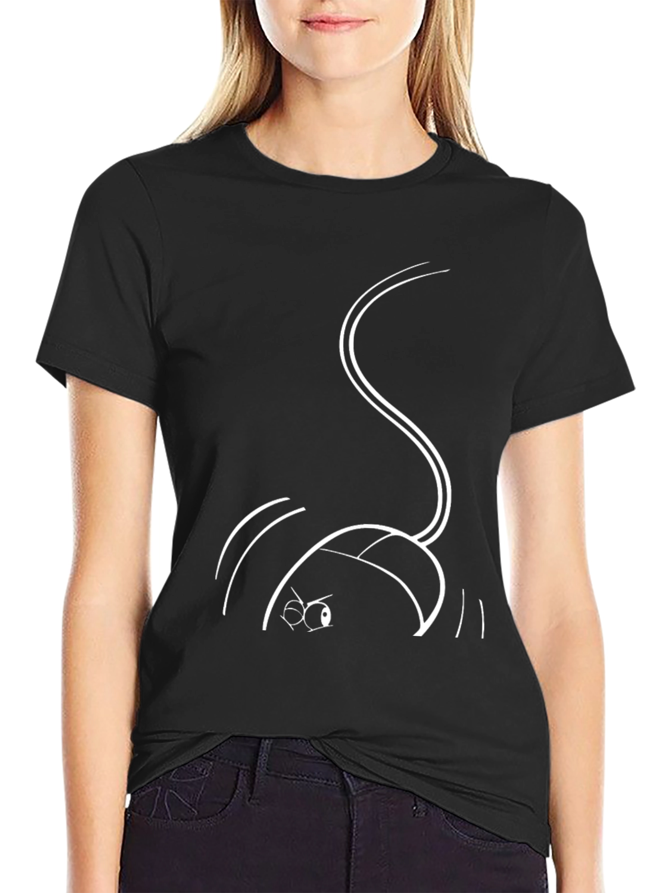 Sneaky Mouse Graphic Tee - Black Cotton T-Shirt